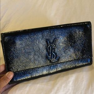 YSL black patent clutch